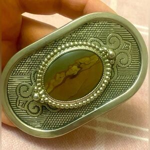 Silver and Brown Oval Stone Vintage Belt Buckle ❤️